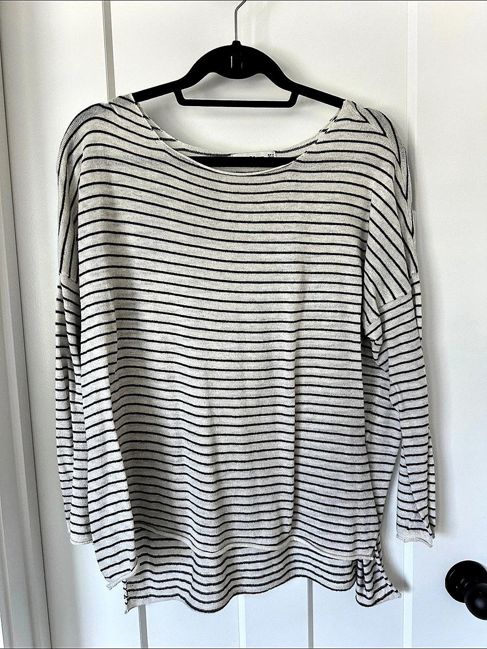 Zara Striped Long Sleeve Top in White & Black Size Medium